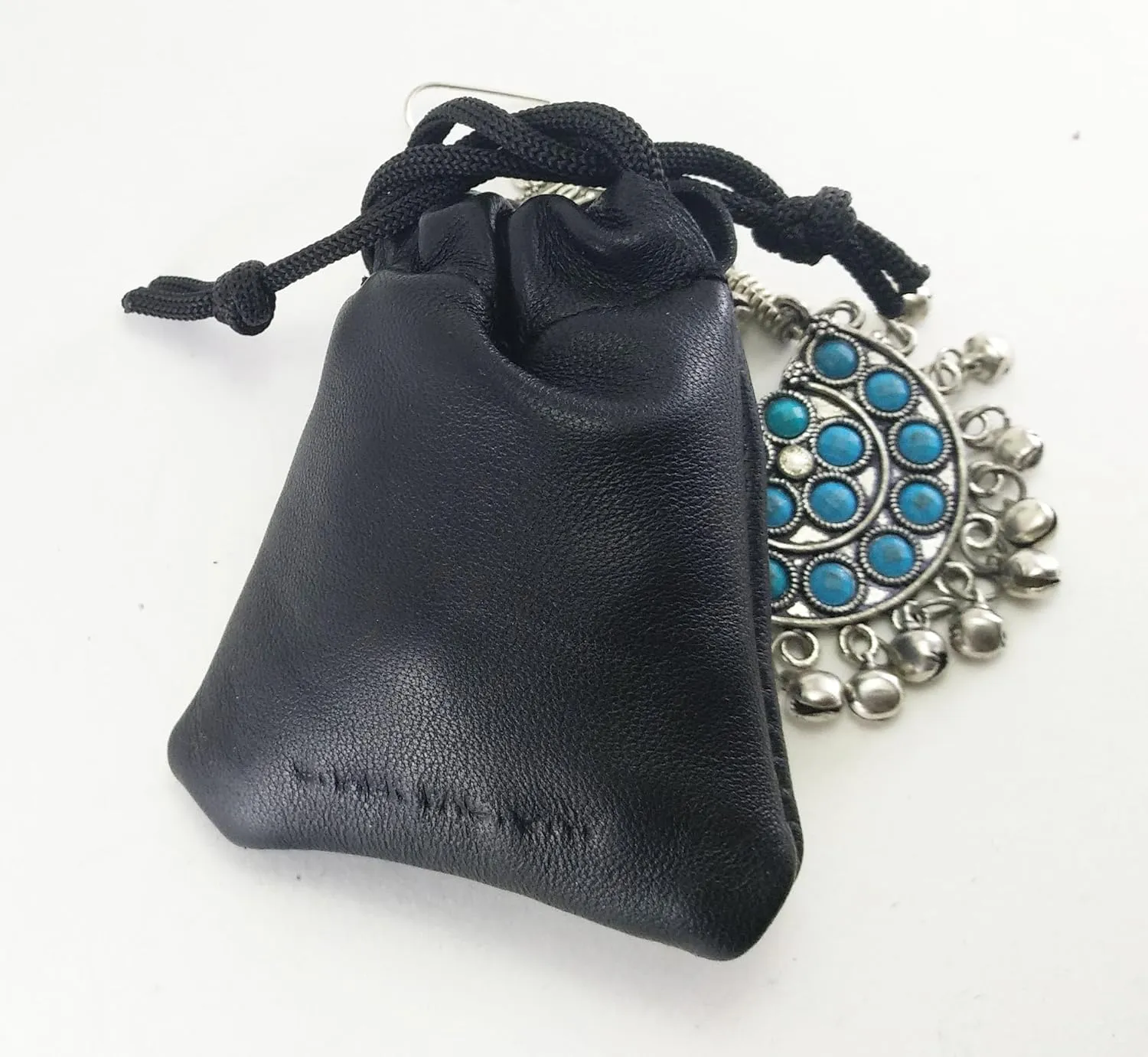 Pack of 6 Chalk Factory Lambskin Leather Drawstrings Pouch: Black, 7cm X 9cm