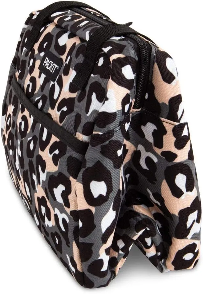 PackIt Freezable Hampton Lunch Bag, Wild Leopard Gray, Built with EcoFreeze Technology, Collapsible, Reusable, Zip Closure with Front Pocket and Shoulder Straps, Perfect for Tweens and Adults