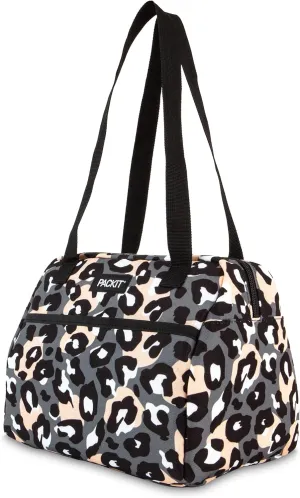 PackIt Freezable Hampton Lunch Bag, Wild Leopard Gray, Built with EcoFreeze Technology, Collapsible, Reusable, Zip Closure with Front Pocket and Shoulder Straps, Perfect for Tweens and Adults