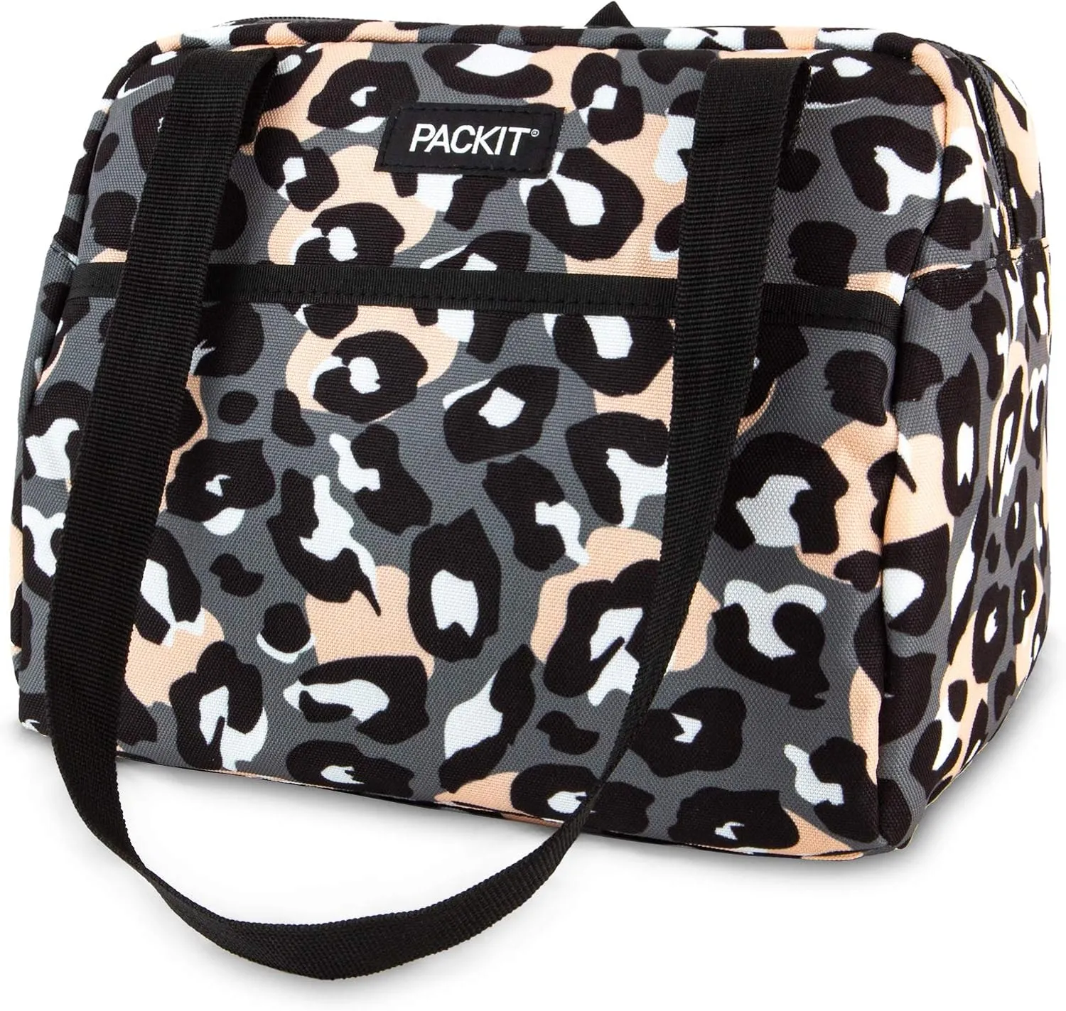 PackIt Freezable Hampton Lunch Bag, Wild Leopard Gray, Built with EcoFreeze Technology, Collapsible, Reusable, Zip Closure with Front Pocket and Shoulder Straps, Perfect for Tweens and Adults