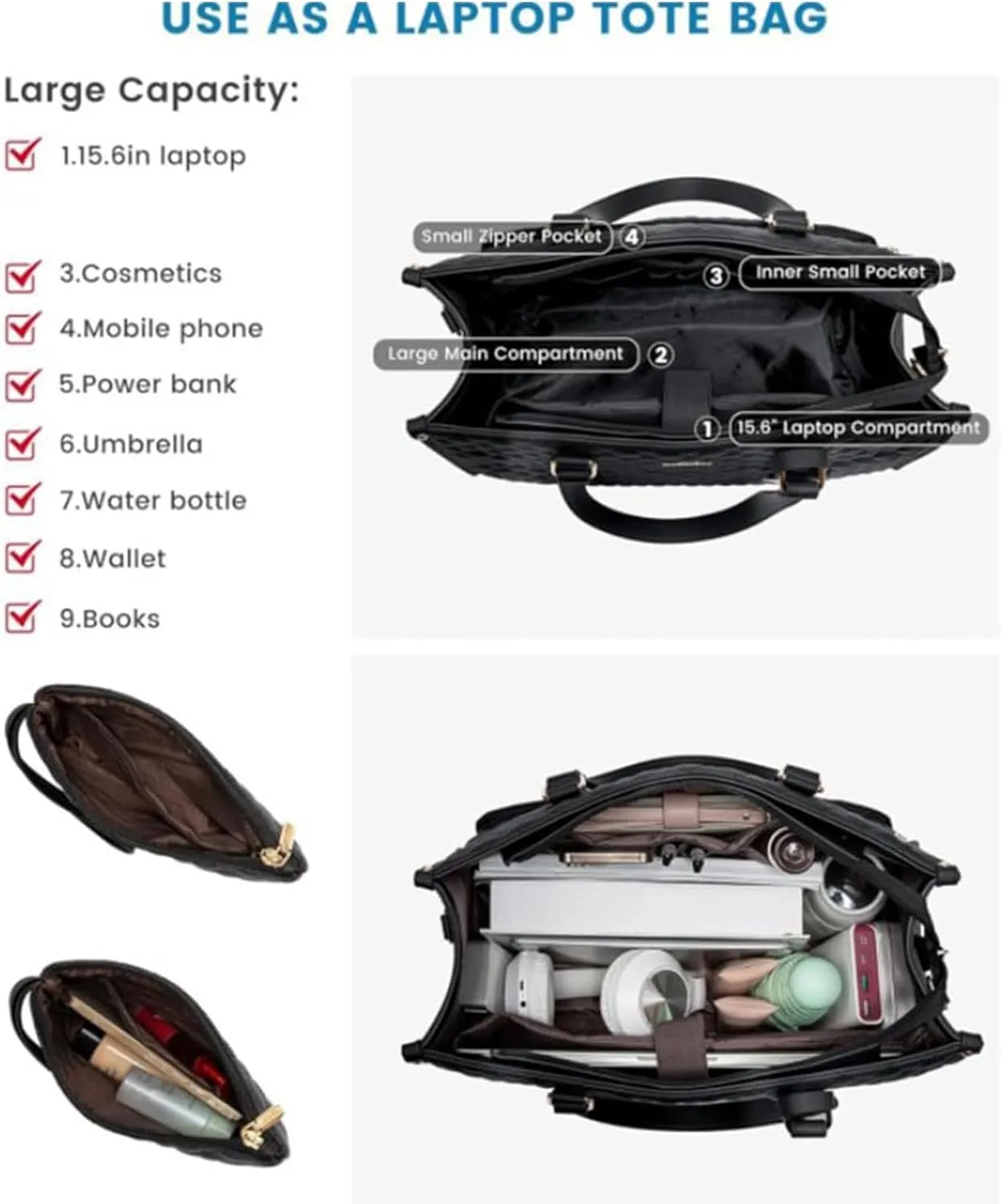 Packuum 3 in 1 Tote Bag,2 in 1 Lunch Bag Combo Women Purse and Lunch Combo,Laptop Tote For Business Work Travel