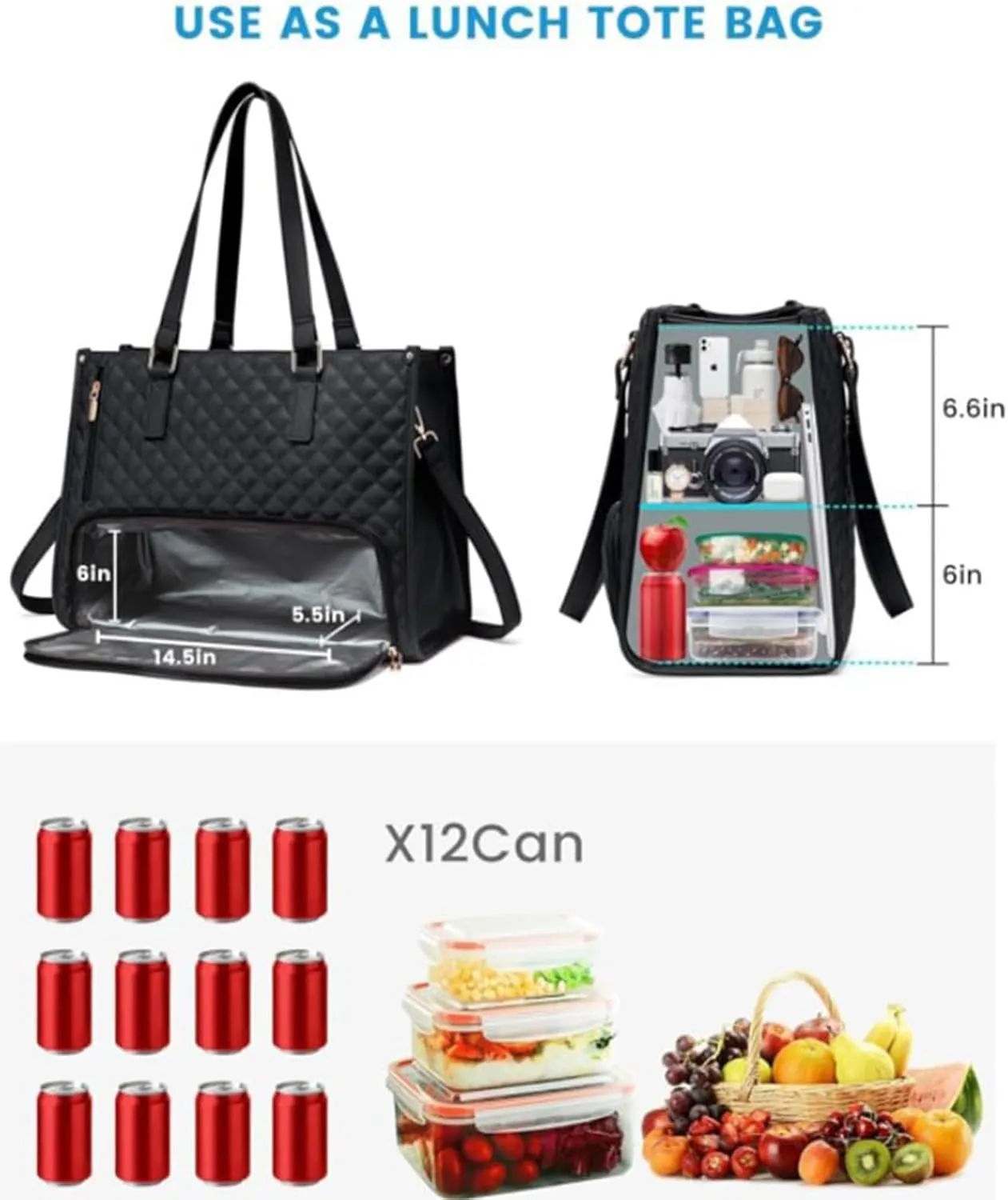 Packuum 3 in 1 Tote Bag,2 in 1 Lunch Bag Combo Women Purse and Lunch Combo,Laptop Tote For Business Work Travel