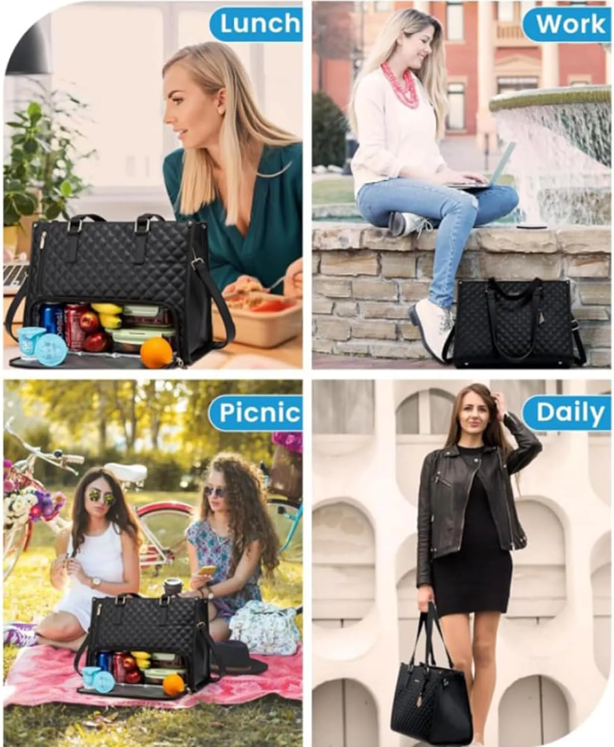Packuum 3 in 1 Tote Bag,2 in 1 Lunch Bag Combo Women Purse and Lunch Combo,Laptop Tote For Business Work Travel