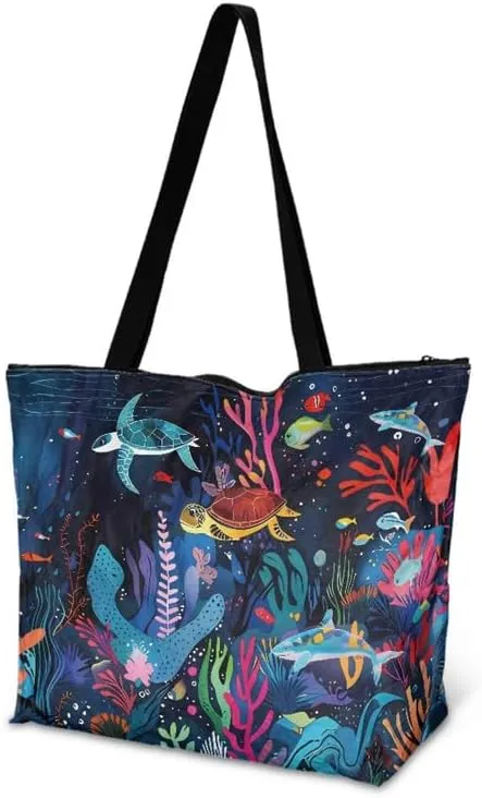 Painting Puppy Paper Tote Bag for Women with Zipper Large Work Handbag, Natural Eco-friendly Reusable Grocery Bag