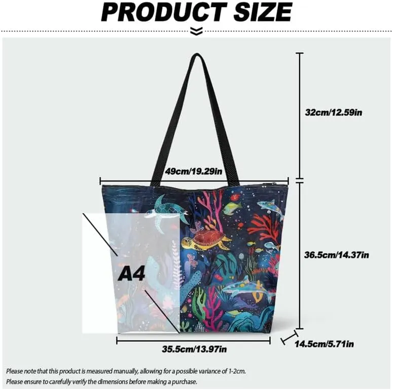 Painting Puppy Paper Tote Bag for Women with Zipper Large Work Handbag, Natural Eco-friendly Reusable Grocery Bag