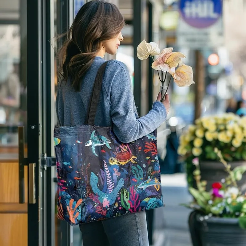 Painting Puppy Paper Tote Bag for Women with Zipper Large Work Handbag, Natural Eco-friendly Reusable Grocery Bag