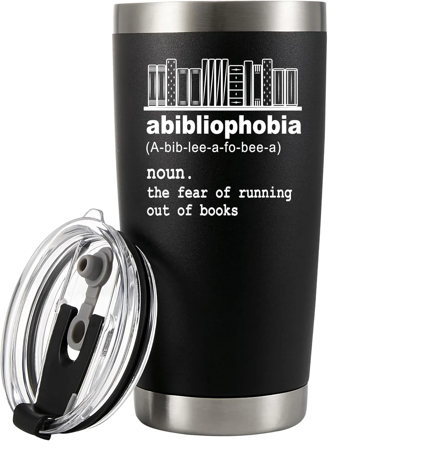 Panvola Abibliophobia Definition Mug Book Lover Gifts Librarian Reader Vacuum Insulated Tumbler with Lid and Straw Funny Stainless Steel Drinkware 20 oz Black