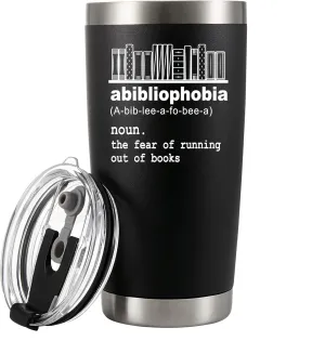 Panvola Abibliophobia Definition Mug Book Lover Gifts Librarian Reader Vacuum Insulated Tumbler with Lid and Straw Funny Stainless Steel Drinkware 20 oz Black
