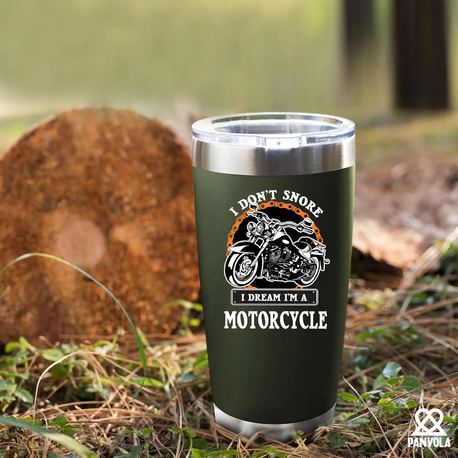Panvola I Don't Snore I Dream I'm A Motorcycle Stainless Steel Tumbler Snorers Motorcyclist Gift Biker Rider For Dad Husband Boyfriend Uncle Travel Mug (20 oz, Green)