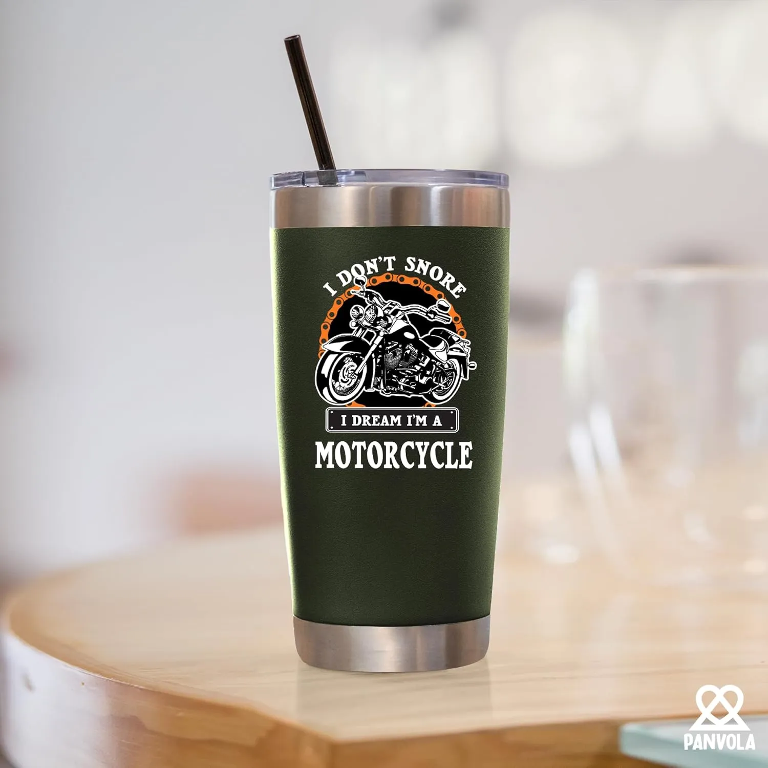 Panvola I Don't Snore I Dream I'm A Motorcycle Stainless Steel Tumbler Snorers Motorcyclist Gift Biker Rider For Dad Husband Boyfriend Uncle Travel Mug (20 oz, Green)