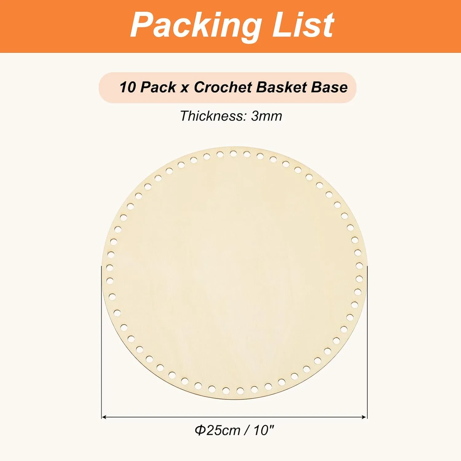 PATIKIL 10 Inch Crochet Basket Base, 10Pcs Basket Bottoms Round Wood Base Shaper Bag Making Supplies Weaving Knitting Kit for Crochet Shoulder Bag Handbag Purse Craft