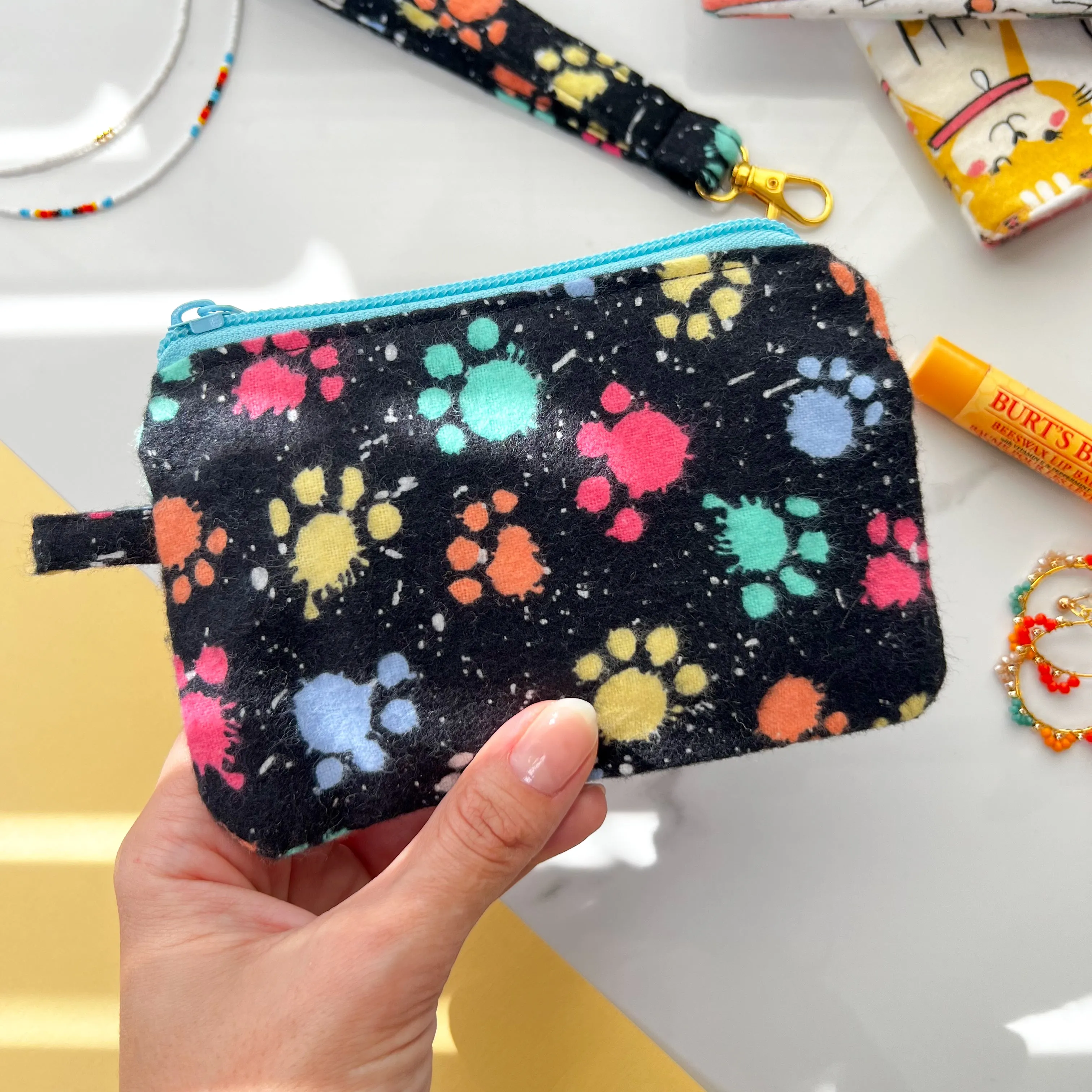 Paw Print Coin Purse, Cute Zipper Pouch, Handmade Zipper Pouch