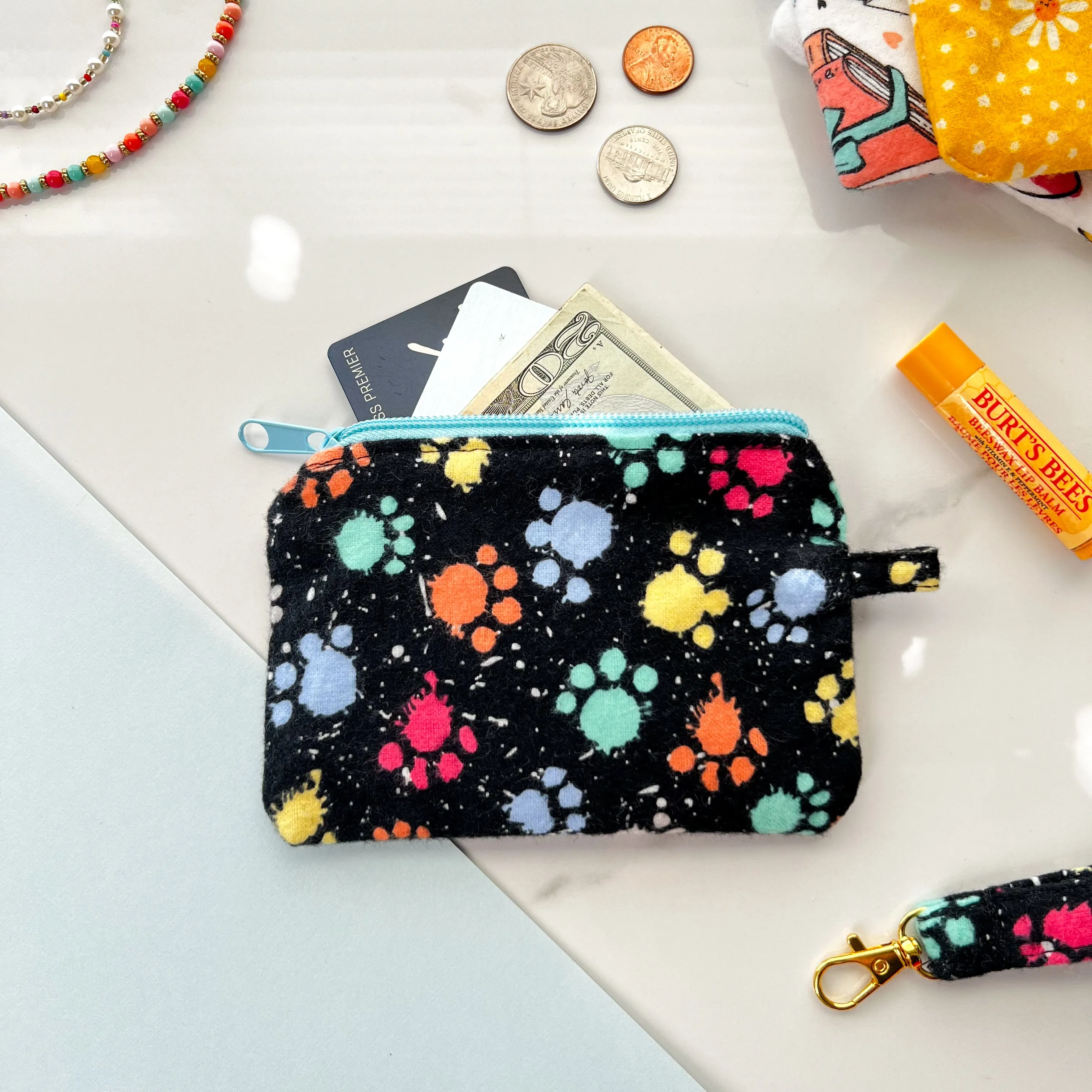 Paw Print Coin Purse, Cute Zipper Pouch, Handmade Zipper Pouch