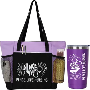 Peace, Love, Nursing. 2 Pieces - Nurse Gifts for Women Includes Zippered Tote Bag and Stainless Steel Insulated Tumbler