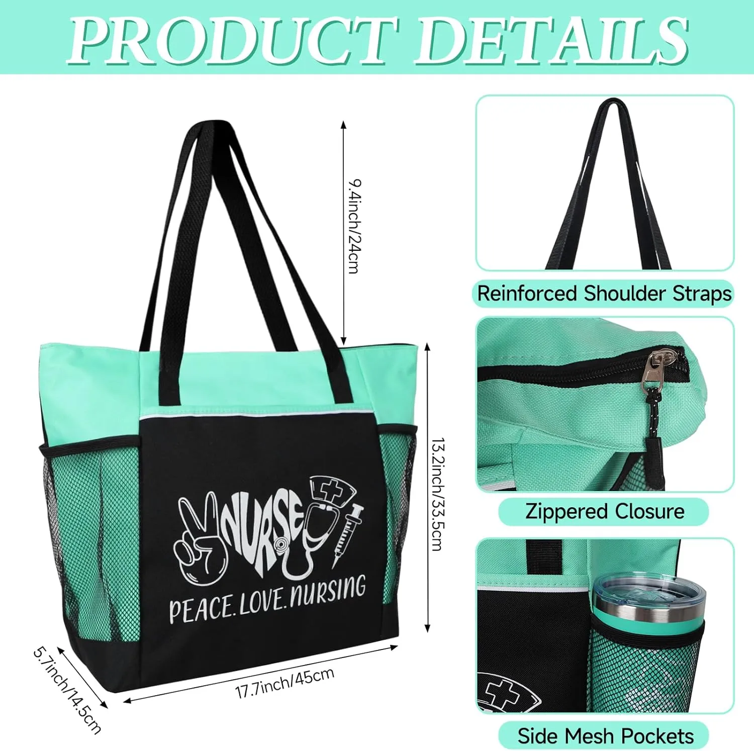 Peace, Love, Nursing. 2 Pieces - Nurse Gifts for Women Includes Zippered Tote Bag and Stainless Steel Insulated Tumbler