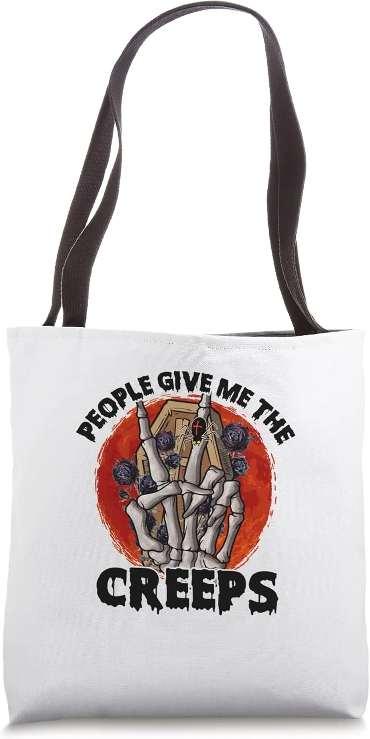 People Give Me The Creeps Skeleton Hand Black Widow Design Tote Bag