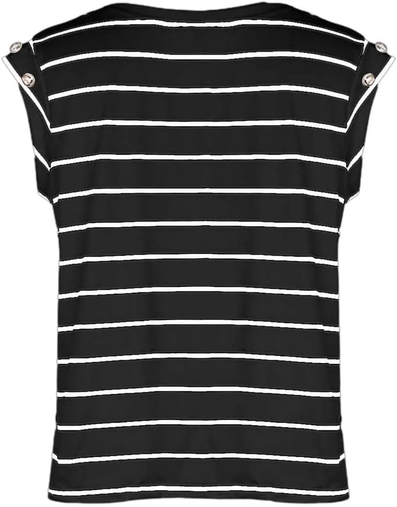 Personality Striped Cap Sleeve T Shirts for Women Slim Fit Crew Neck Lightweight Casual Daily Tops Fashion Sleeveless Blouses
