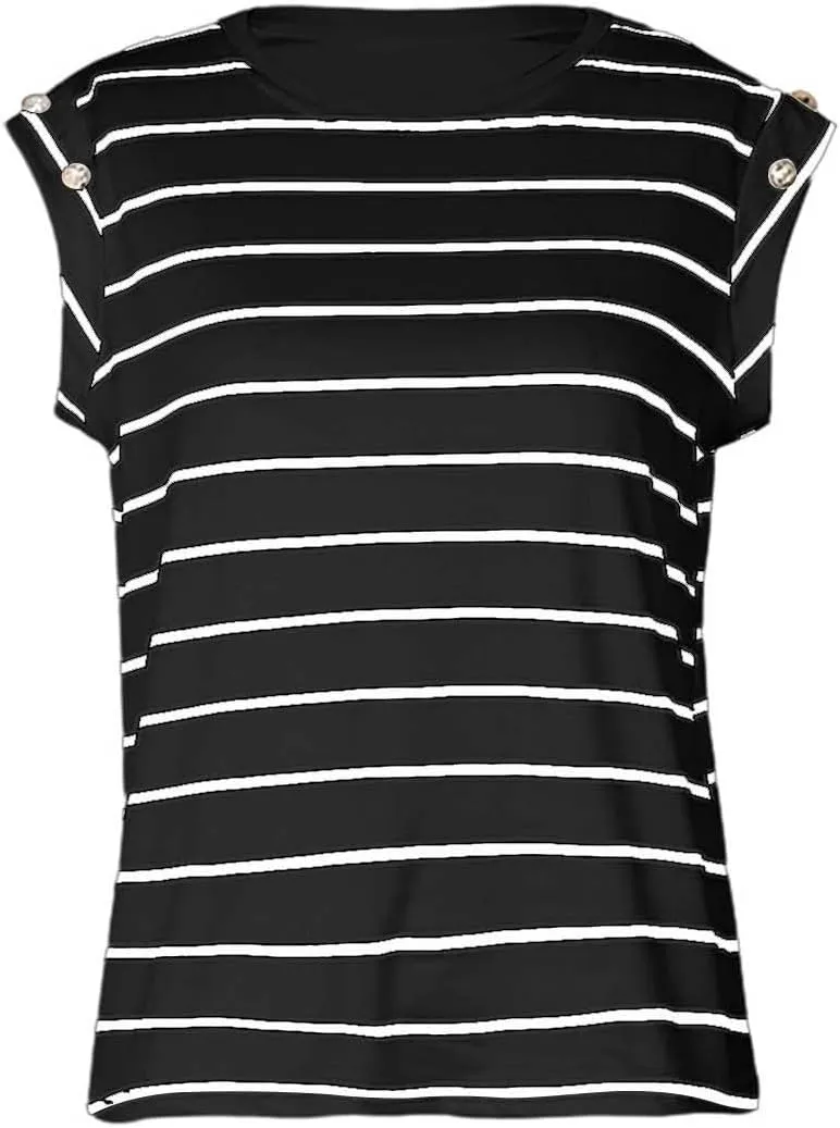 Personality Striped Cap Sleeve T Shirts for Women Slim Fit Crew Neck Lightweight Casual Daily Tops Fashion Sleeveless Blouses