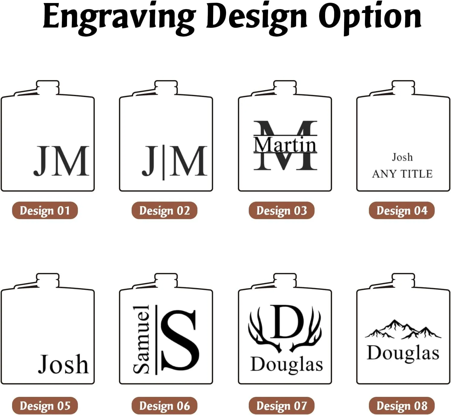 Personalized Flask for Men, Snirov 6 Oz Stainless Steel Engraved Custom Hip Flask Gift Set for Dad Grandpa Brother Personalized Groomsmen Gifts for Wedding, Brown