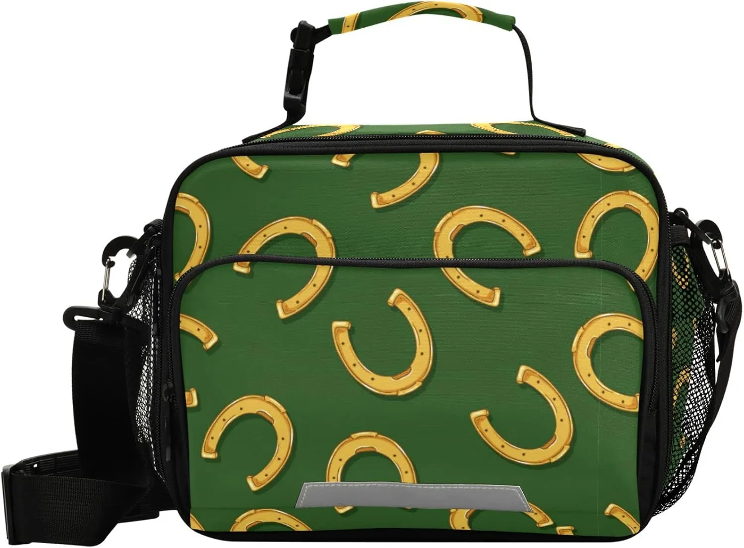 Pfrewn Lunch Box for Kids School Students Gold Cartoon Horseshoes Insulated Lunch Bag with Shoulder Strap for Office Adults Reusable Cooler Bags Lunch Tote for Girls Boys Teens