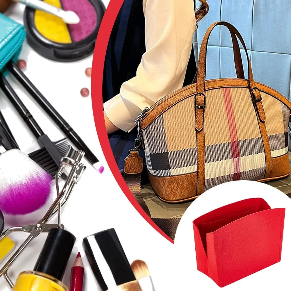 PH PandaHall 1pc Purse Organizer Insert Large Bag Organizer with Alloy Zipper Red Felt Handbags Base Shaper Shell-Shaped Tote Organizer Tote Liner Pouch for Tote Bag Handbag Purse, 11.8×5.1×9”