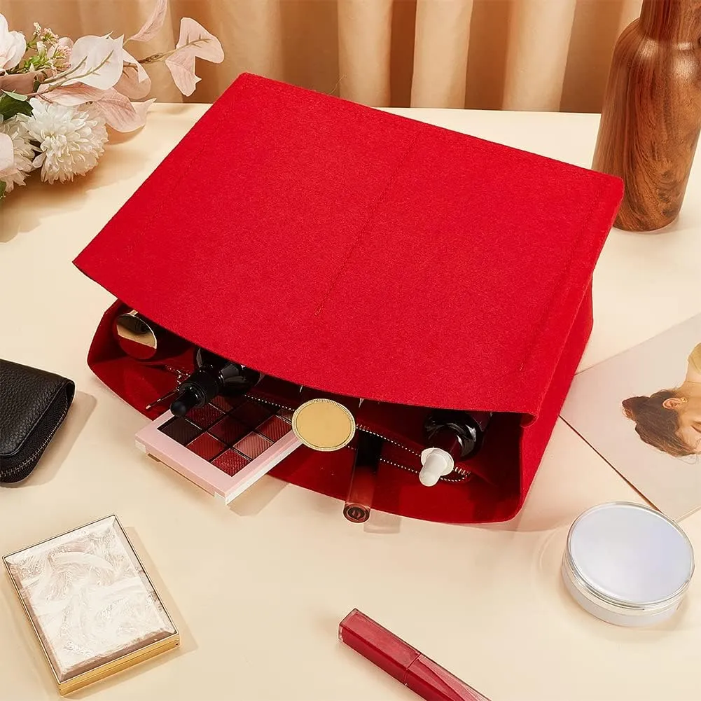 PH PandaHall 1pc Purse Organizer Insert Large Bag Organizer with Alloy Zipper Red Felt Handbags Base Shaper Shell-Shaped Tote Organizer Tote Liner Pouch for Tote Bag Handbag Purse, 11.8×5.1×9”