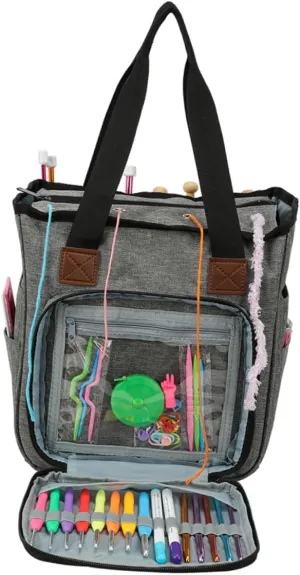 PLAFOPE Fashion Woolen Yarn Storage Bag Big Capacity Shoulder Bag for Crocheting Knitting Tools Grey Ac238