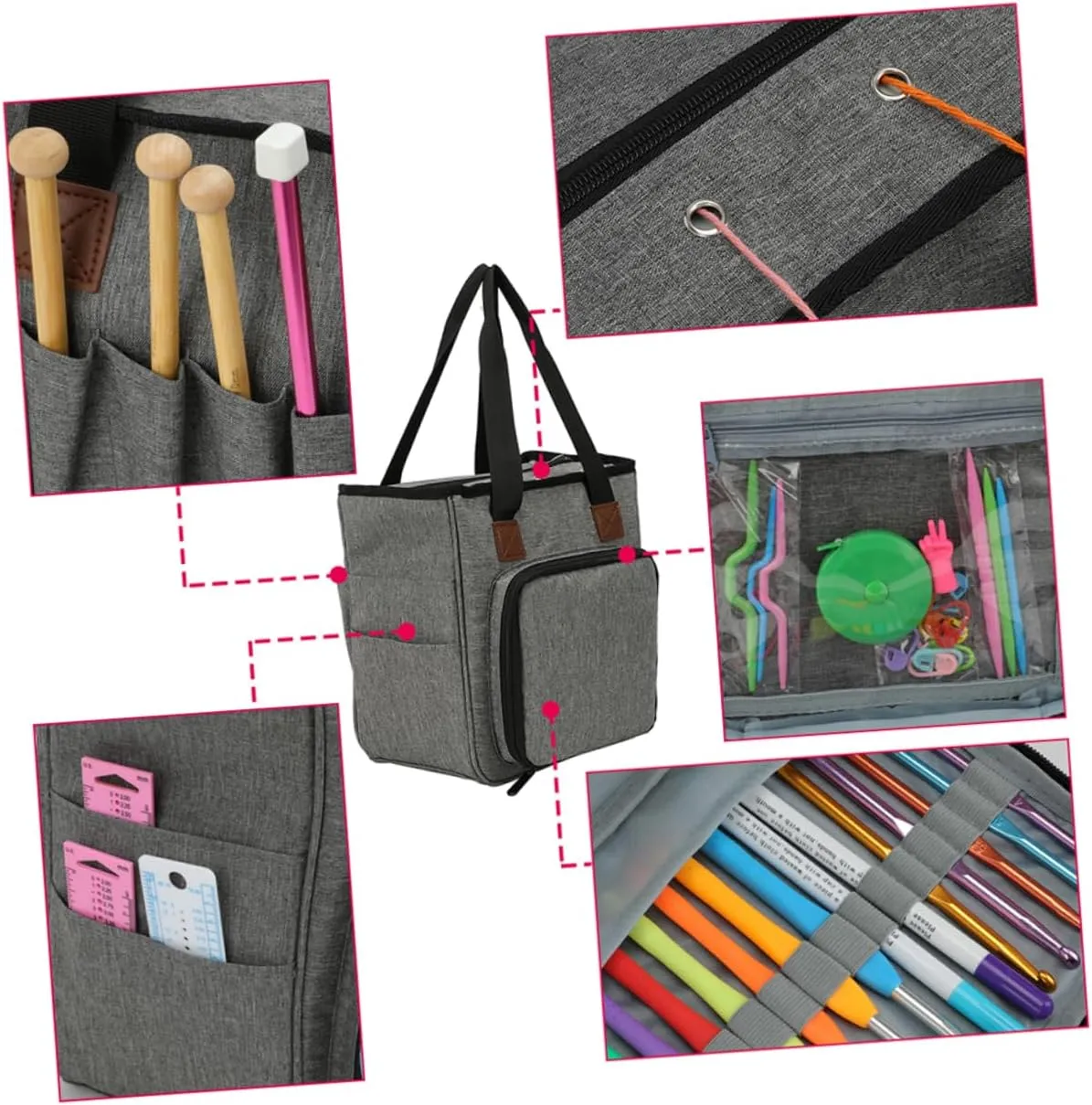 PLAFOPE Fashion Woolen Yarn Storage Bag Big Capacity Shoulder Bag for Crocheting Knitting Tools Grey Ac238