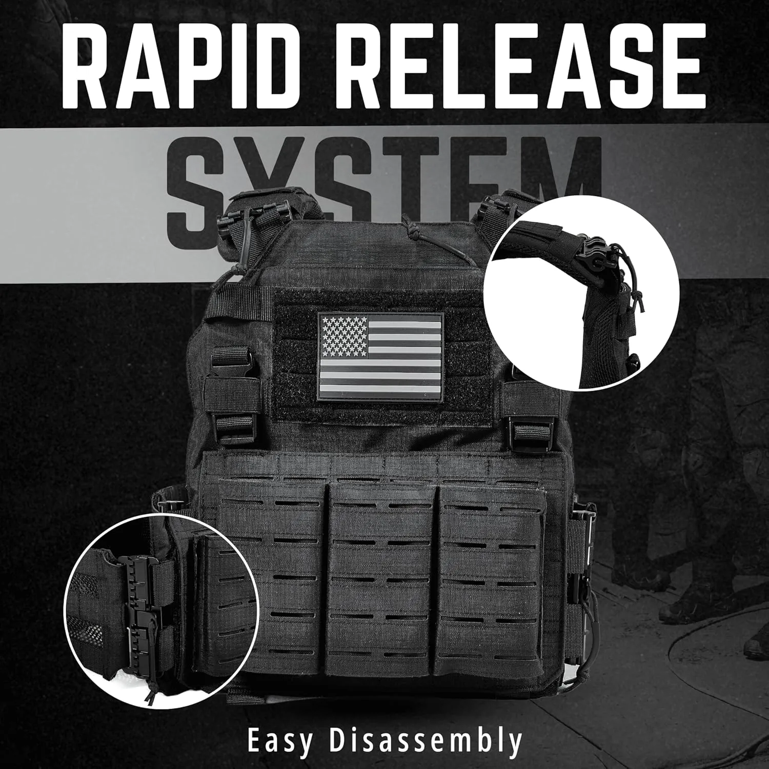 Plate Carrier Tactical Vest - Quick Release 500D Nylon Plate Carrier Vest Lightweight, Adjustable Military Vest