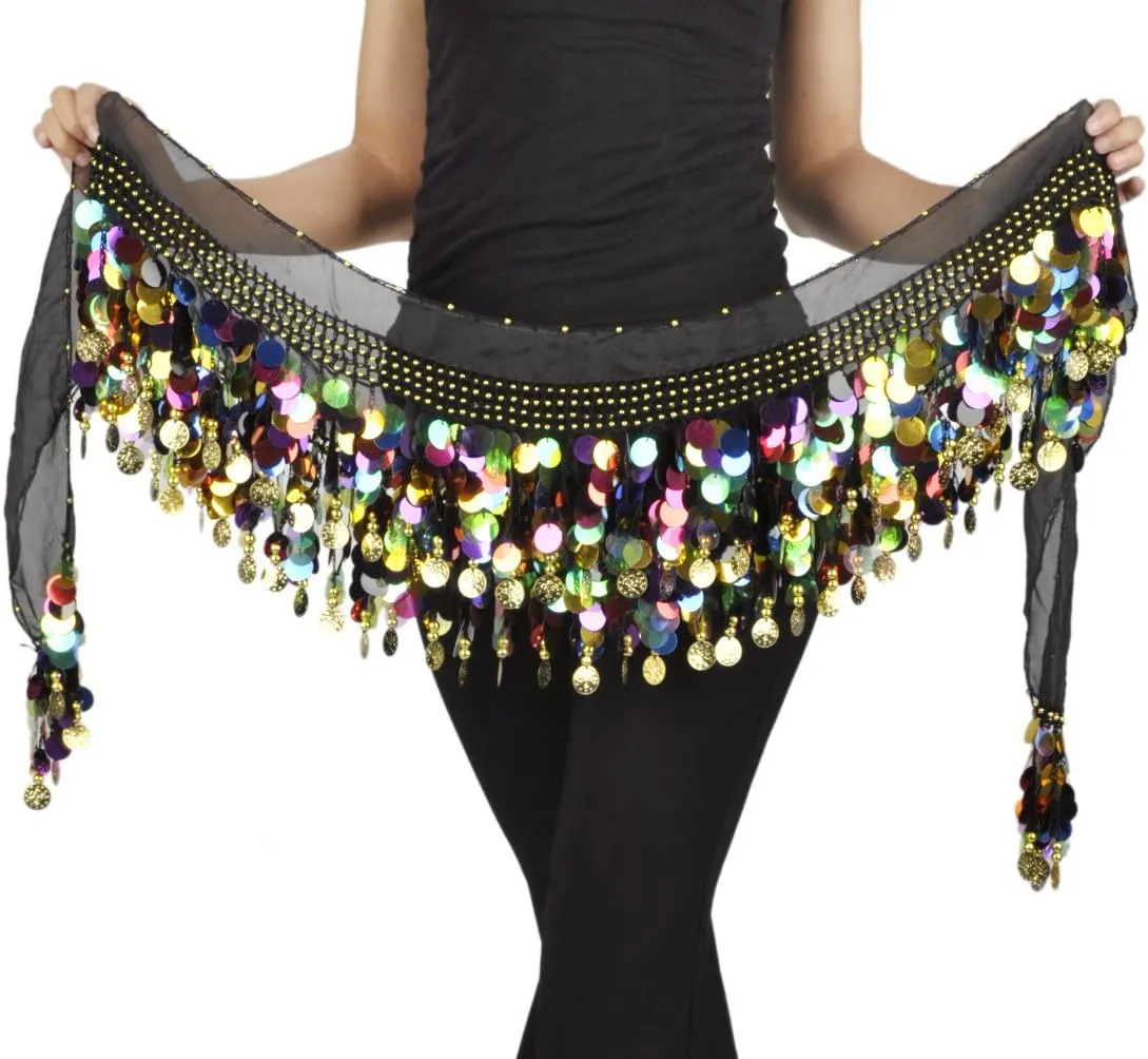 Plus Size Belly Dance Hip Scarf With Paillettes