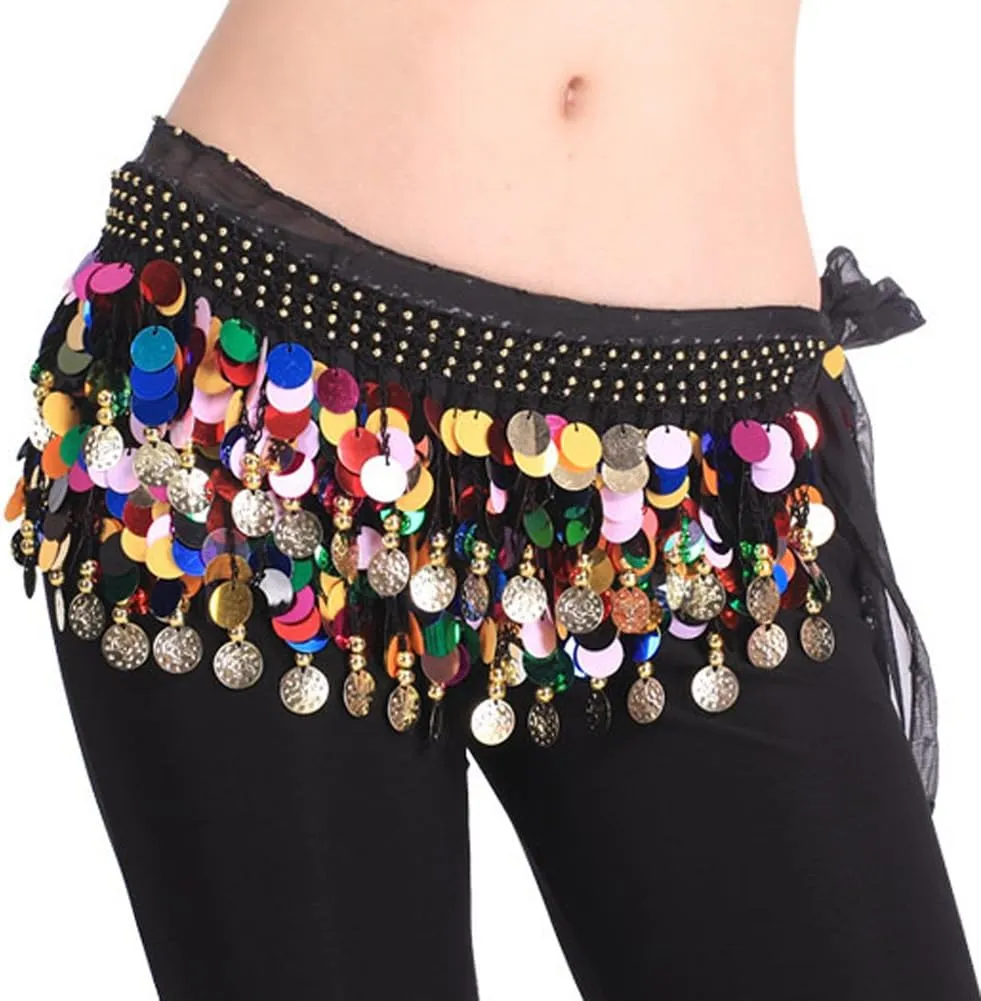 Plus Size Belly Dance Hip Scarf With Paillettes