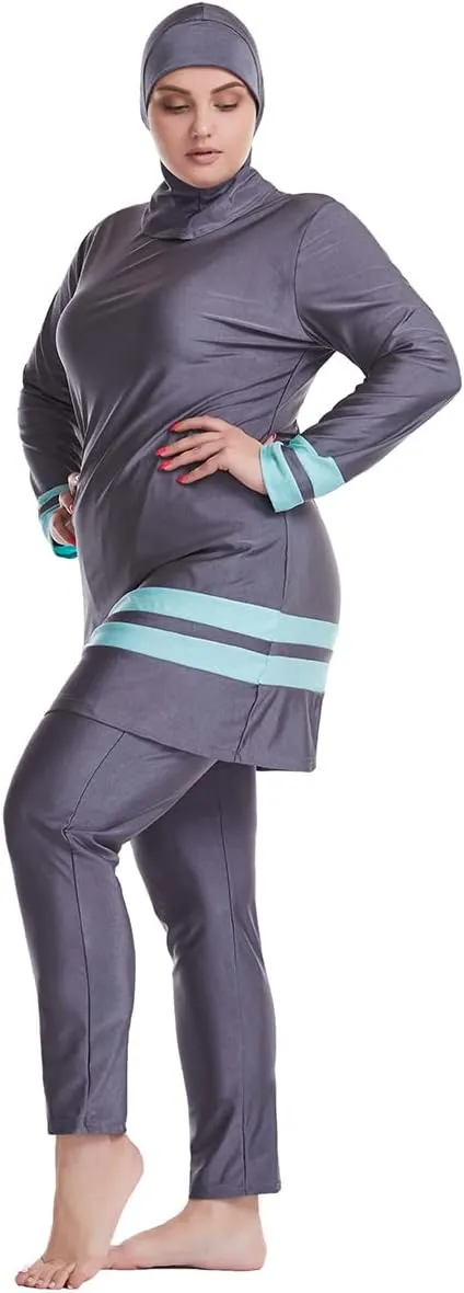 Plus Size Muslim Swimsuits for Women Modest Islamic Swimwear Burkini Full Cover Hijab Top Pants 3PCS Fat Bathing Suits