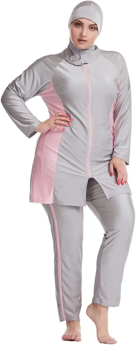 Plus Size Muslim Swimsuits for Women Modest Islamic Swimwear Burkini Full Cover Hijab Top Pants 3PCS Fat Bathing Suits