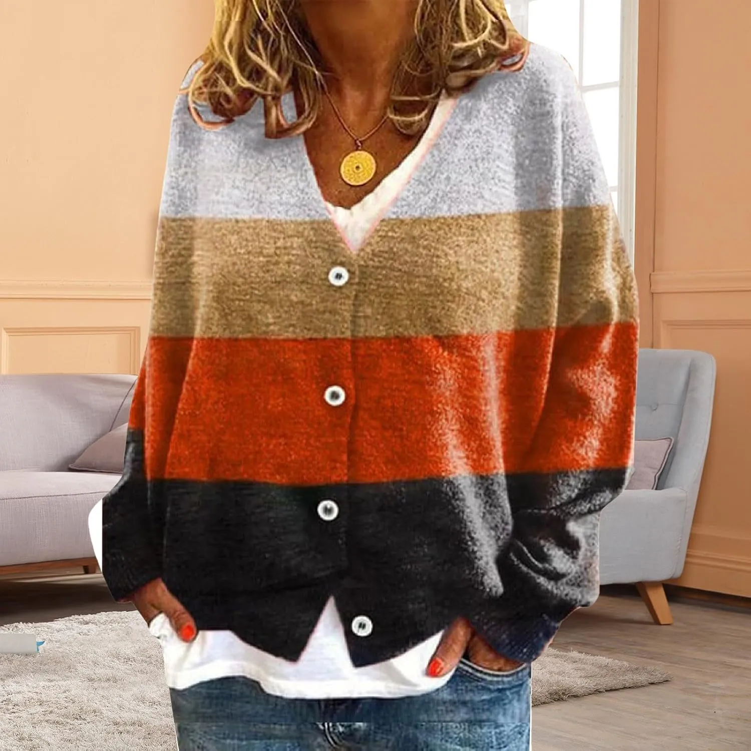 Plus Size Sweater,Women's Cardigan Sweater Casual Open Front Button-Down Long Sleeve Oversized Knit Cardigans