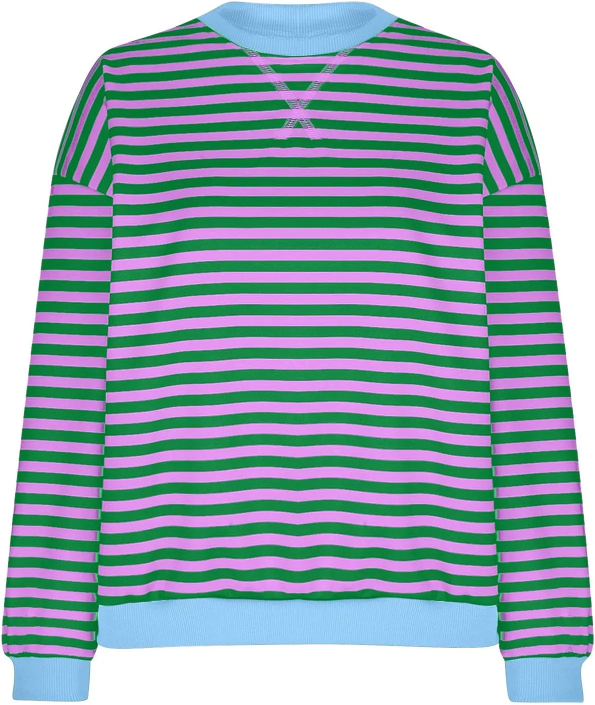 Plus Size Tops for Women 2024 Trendy Long Sleeve Striped Crewneck Sweatshirt Loose Fit Pullover Preppy Top Y2K Outfit
