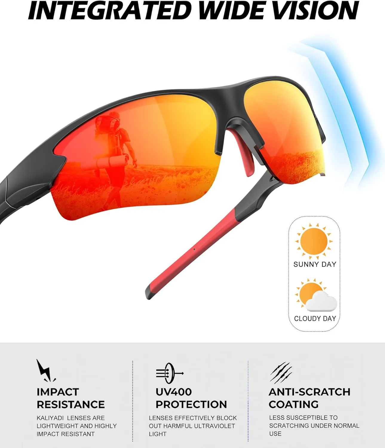 Polarized Sports Sunglasses for Men and Women - UV Protection Half Frame Sun Glasses for Running Baseball Fishing