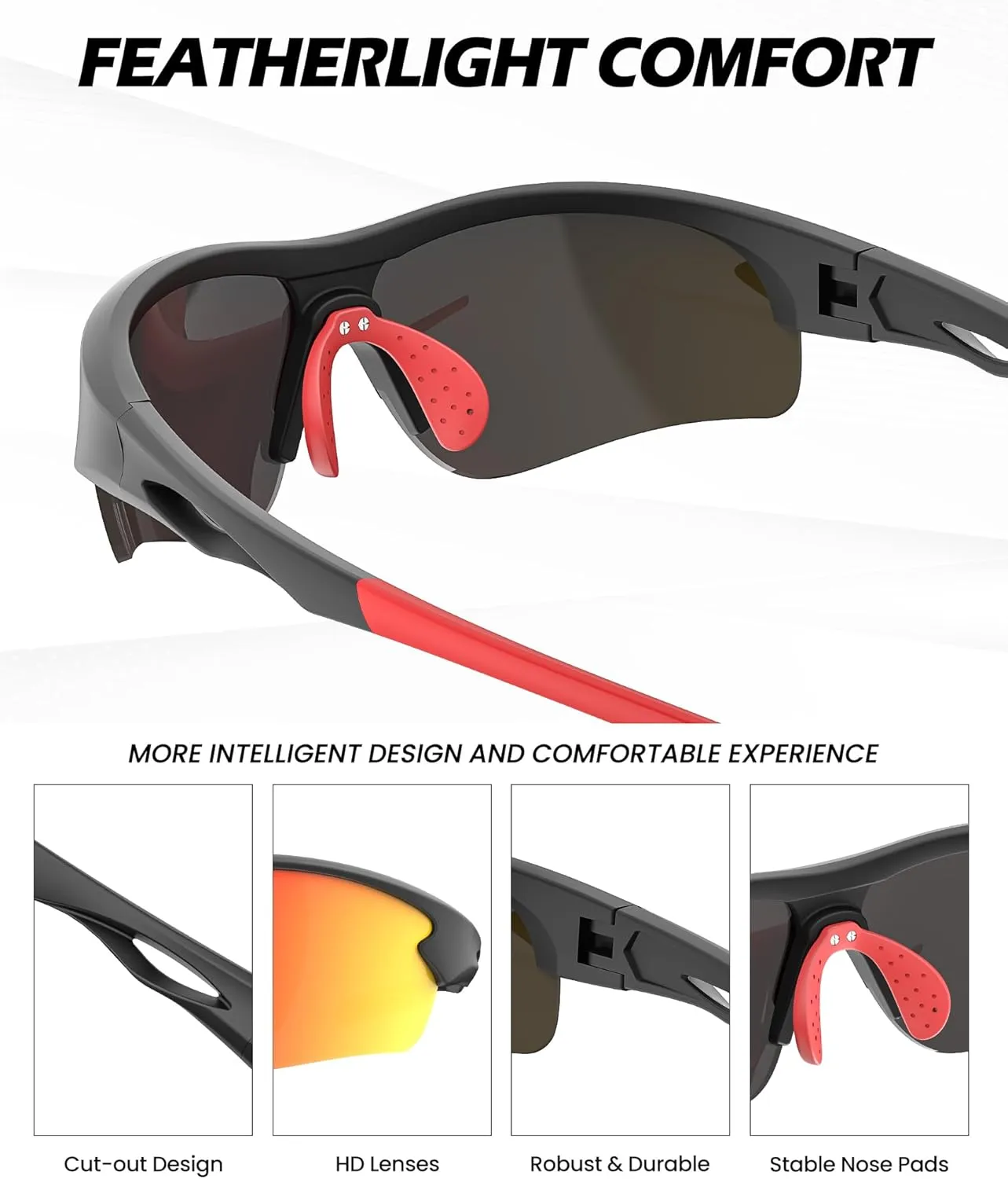 Polarized Sports Sunglasses for Men and Women - UV Protection Half Frame Sun Glasses for Running Baseball Fishing