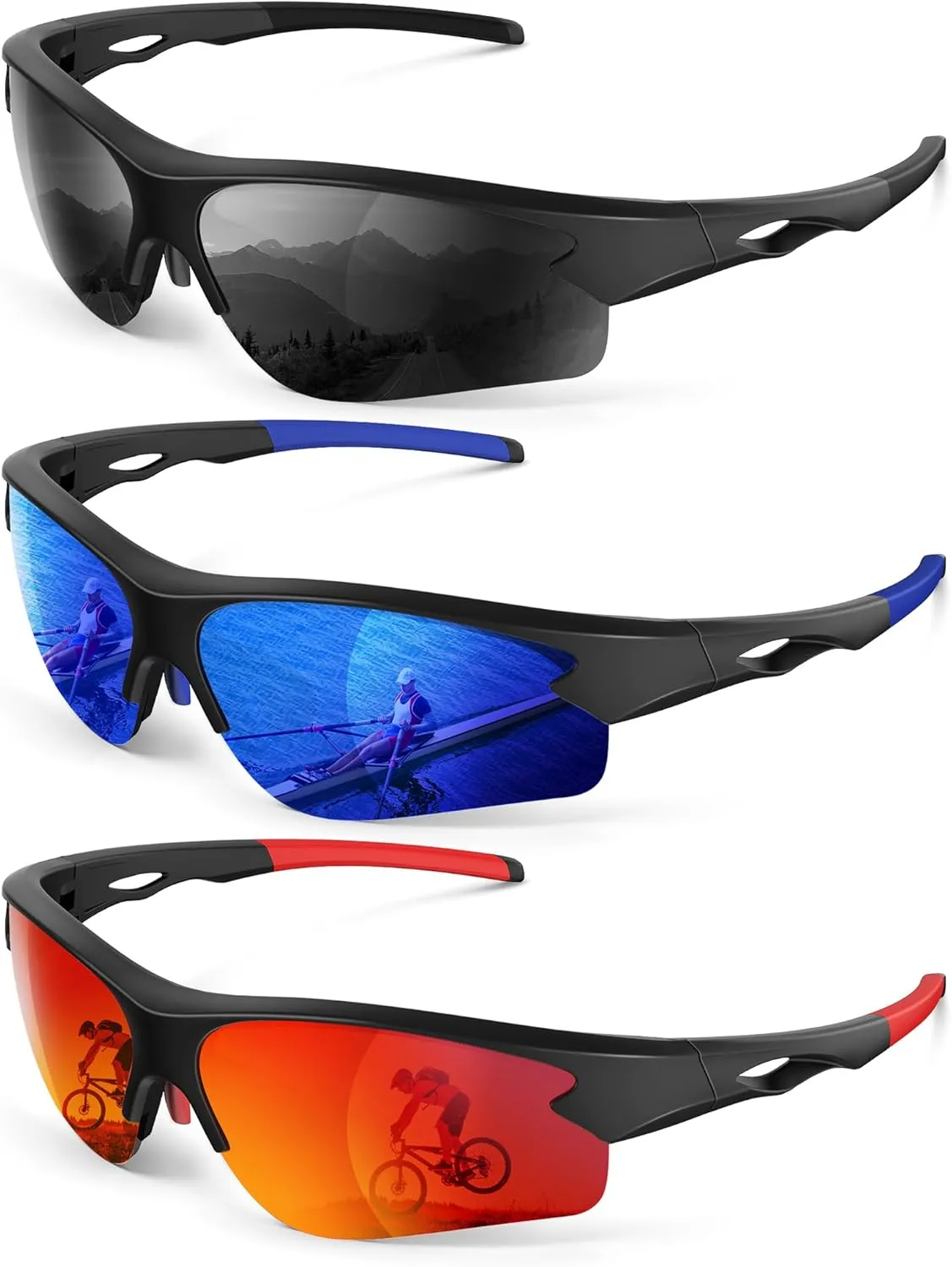 Polarized Sports Sunglasses for Men and Women - UV Protection Half Frame Sun Glasses for Running Baseball Fishing