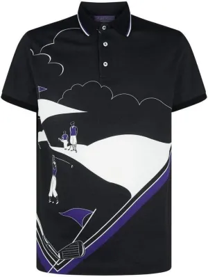 POLO RALPH LAUREN Purple Mens Label Golf Logo Slim Fit Black Pique Shirt Italy Large $495