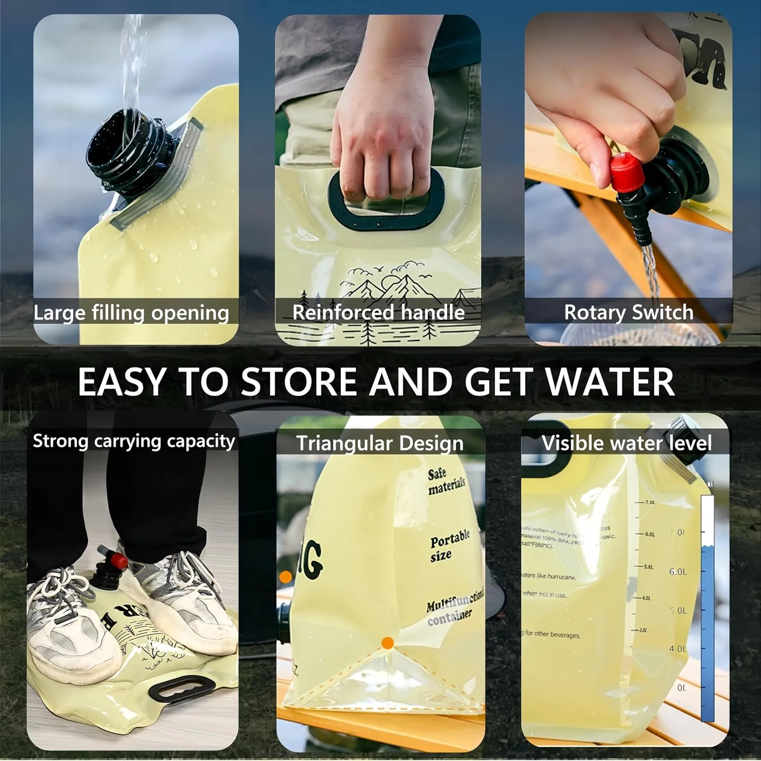 Portable Collapsible Water Container Bag with Faucet，Camping Water Bag,Bpa Free Food Grade Water Jug for Outdoors Camping Hiking Backpack Survival and Outdoor Shower,8L/2.1 Gallon (2 Pcs)