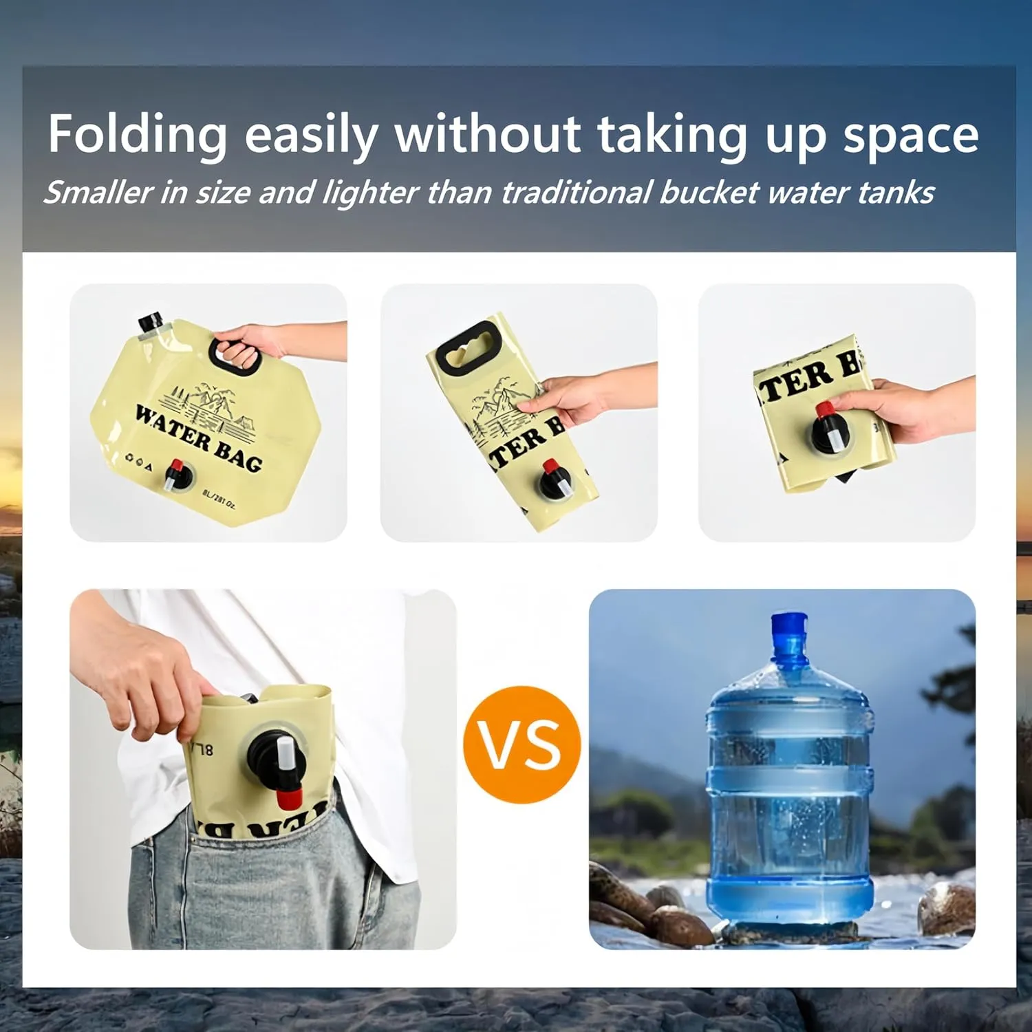 Portable Collapsible Water Container Bag with Faucet，Camping Water Bag,Bpa Free Food Grade Water Jug for Outdoors Camping Hiking Backpack Survival and Outdoor Shower,8L/2.1 Gallon (2 Pcs)