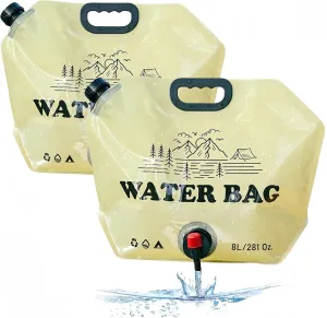 Portable Collapsible Water Container Bag with Faucet，Camping Water Bag,Bpa Free Food Grade Water Jug for Outdoors Camping Hiking Backpack Survival and Outdoor Shower,8L/2.1 Gallon (2 Pcs)