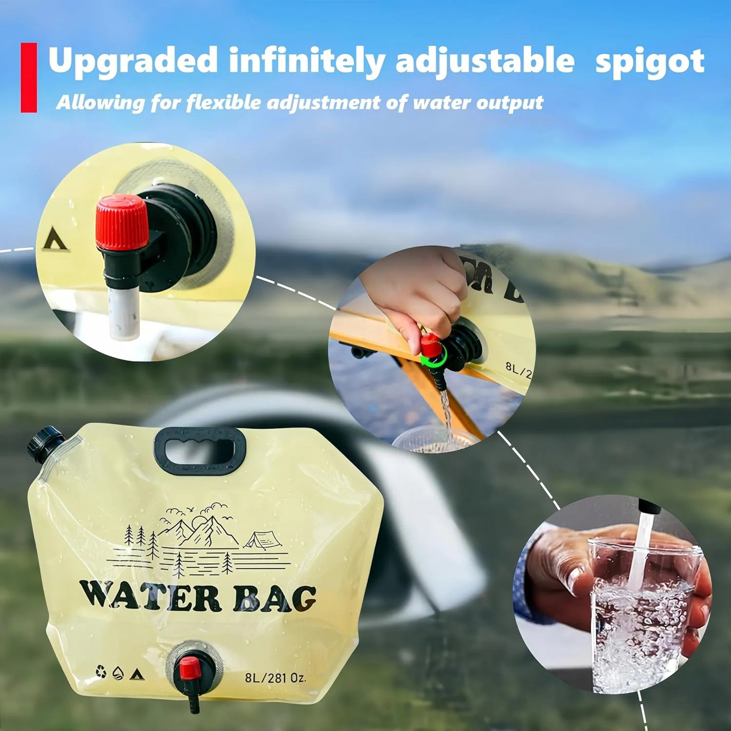 Portable Collapsible Water Container Bag with Faucet，Camping Water Bag,Bpa Free Food Grade Water Jug for Outdoors Camping Hiking Backpack Survival and Outdoor Shower,8L/2.1 Gallon (2 Pcs)