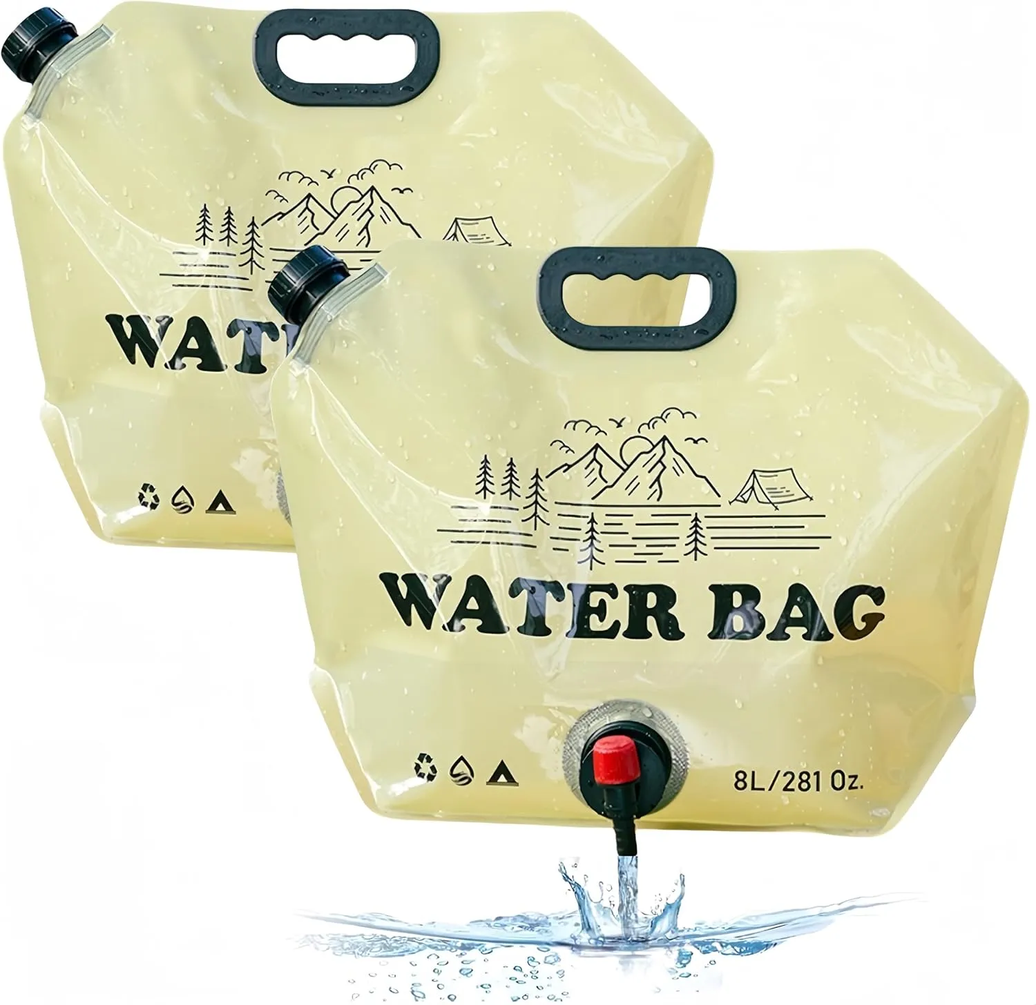 Portable Collapsible Water Container Bag with Faucet，Camping Water Bag,Bpa Free Food Grade Water Jug for Outdoors Camping Hiking Backpack Survival and Outdoor Shower,8L/2.1 Gallon (2 Pcs)