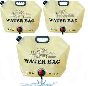 Portable Collapsible Water Container Bag with Faucet，Camping Water Bag,Bpa Free Food Grade Water Jug for Outdoors Camping Hiking Backpack Survival and Outdoor Shower,8L/2.1 Gallon (3 Pcs)