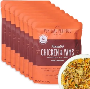 Portland Pet Food Company Tuxedo’s Chicken & Yams Fresh Dog Food Pouches - Human-Grade, Gluten-Free Wet Pet Meal Topper & Mixers - Small & Large Breed Puppy & Senior Dogs - Made in The USA - 8 Pack