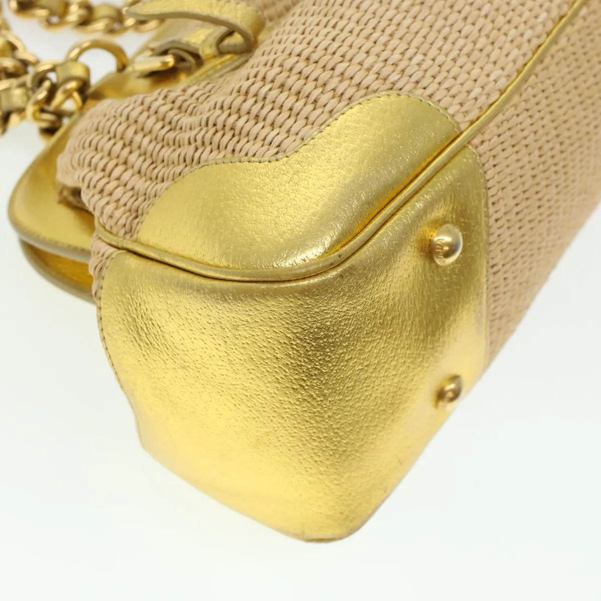 PRADA Chain Shoulder Bag Straw Leather Beige 43934