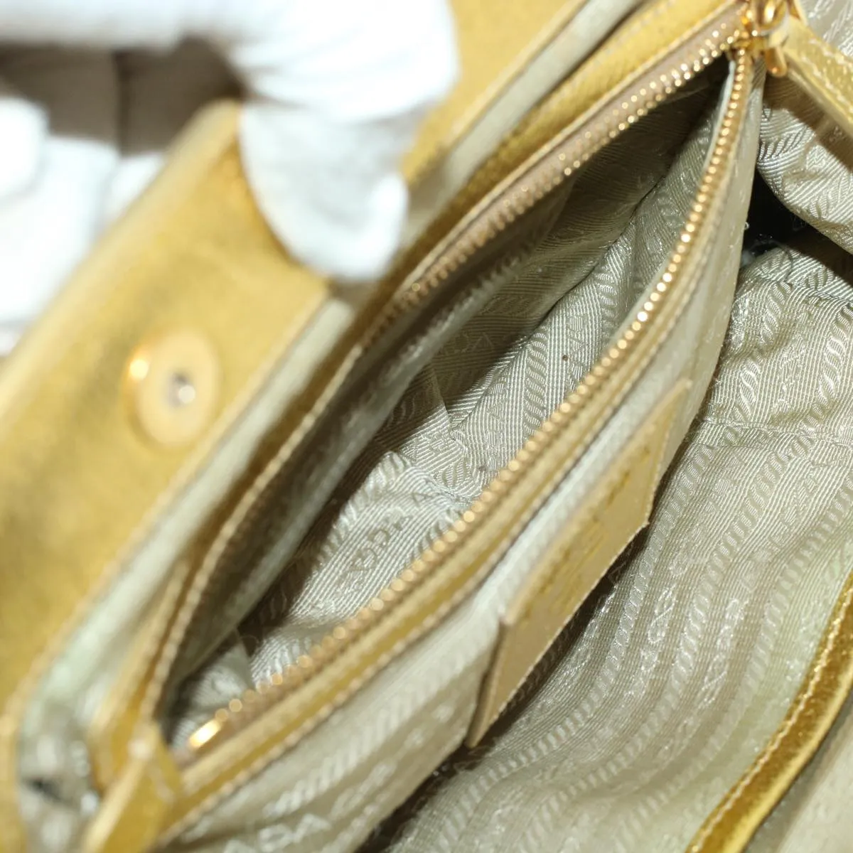 PRADA Chain Shoulder Bag Straw Leather Beige 43934