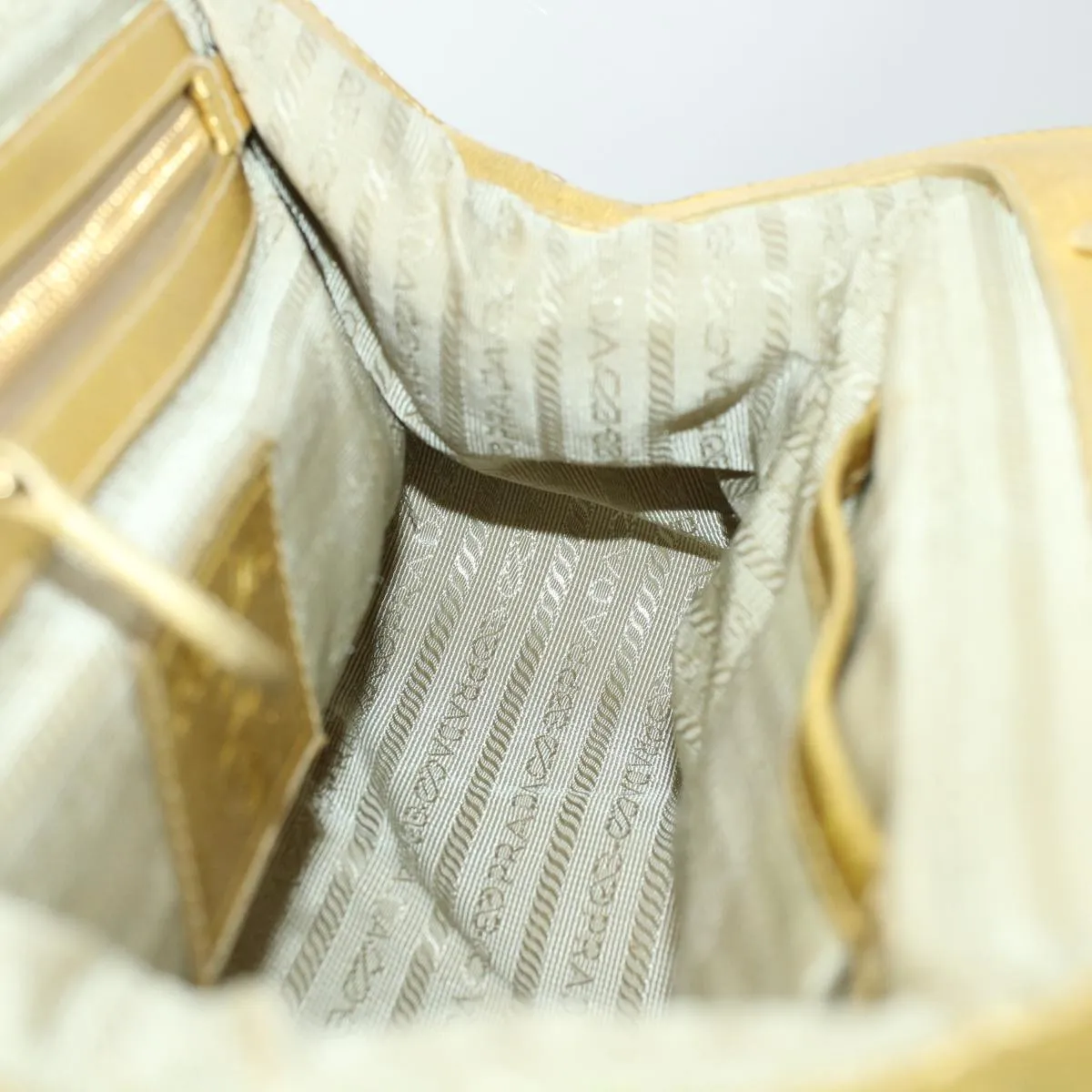 PRADA Chain Shoulder Bag Straw Leather Beige 43934