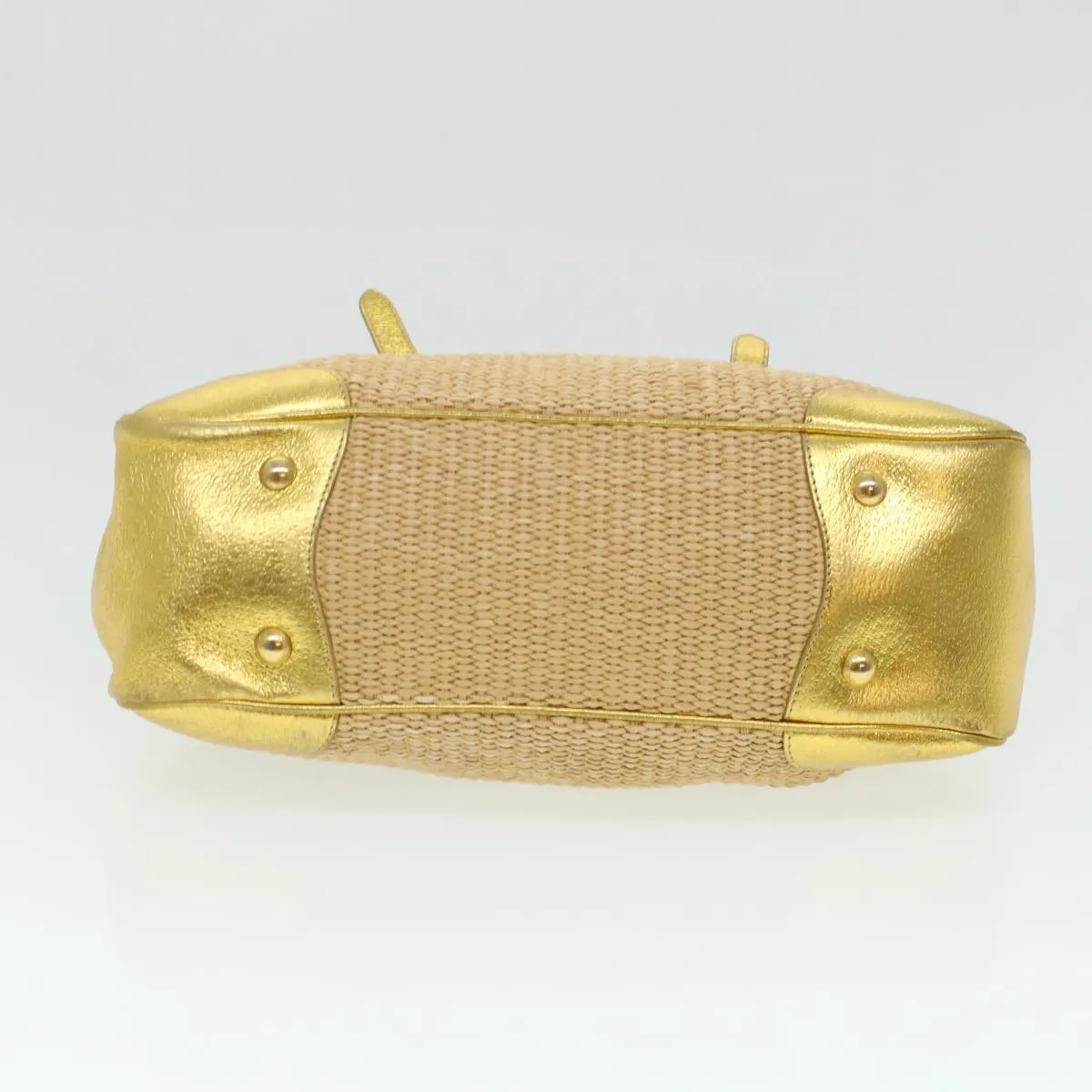 PRADA Chain Shoulder Bag Straw Leather Beige 43934
